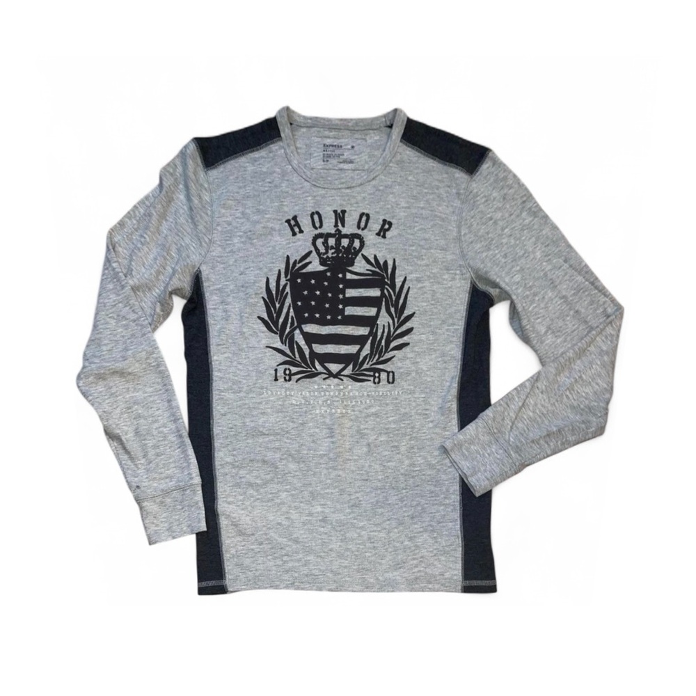 Express Layering Graphic Color block Crew Gray Thermal Size Small Y2K Throwback